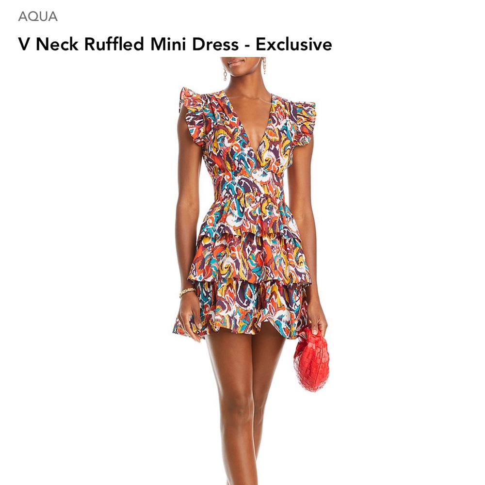 Aqua Multicolor Abstract V-Neck Dress